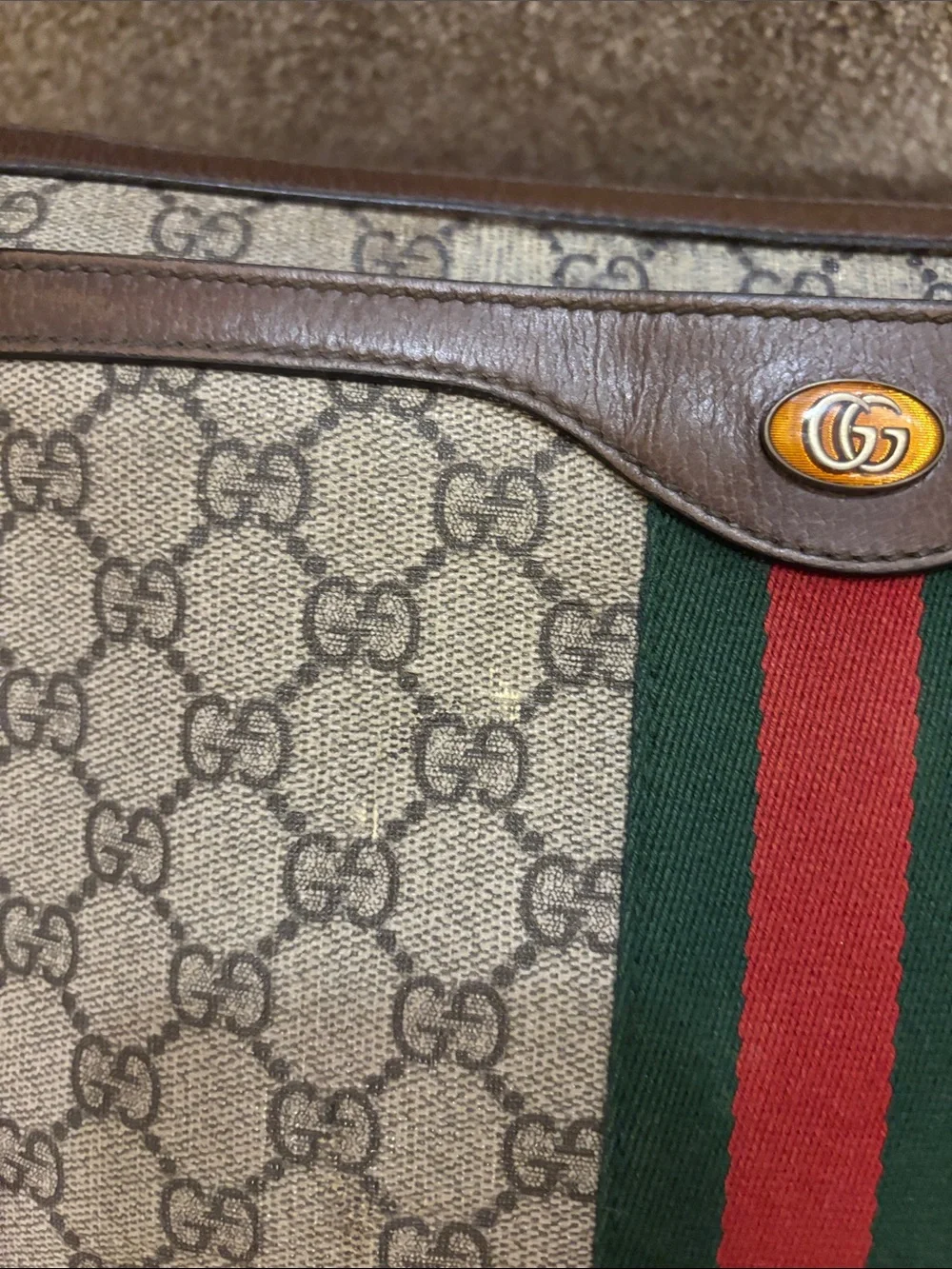 Gucci Brown GG Canvas Messenger with Red and Green Web